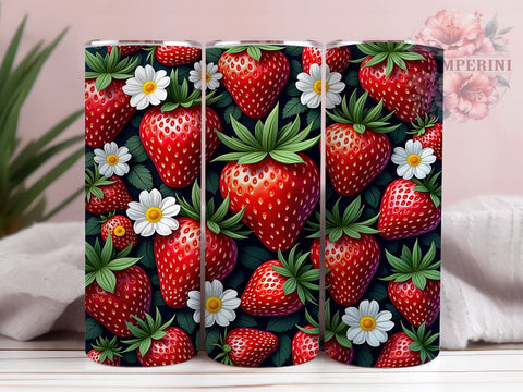 Strawberries Tumbler, Floral Design, Fruit Drinkware, 20oz Tumbler, Sublimation Wrap, Summer Decor, Berry Lover Gifts Sublimation Li Zamperini 