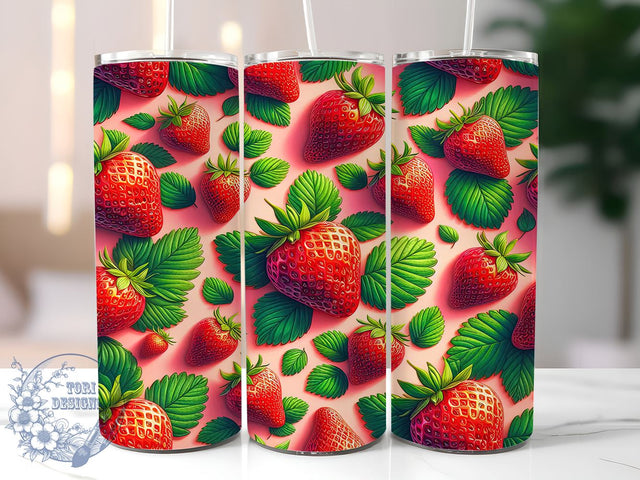 Strawberry 20oz Skinny Tumbler, Strawberries Tumbler Png, Straight & Tapered Tumbler Wrap, Instant Digital Download Sublimation ToriDesigns 