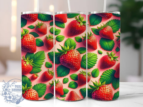 Strawberry 20oz Skinny Tumbler, Strawberries Tumbler Png, Straight & Tapered Tumbler Wrap, Instant Digital Download Sublimation ToriDesigns 