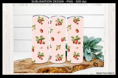Strawberry 20oz Skinny Tumbler Wrap PNG | Sublimation Design | Watercolor Strawberry Tumbler Template | Summer Tumbler Design | Car Coaster PNG Sublimation Keepsake Treasures Designs LLC. 
