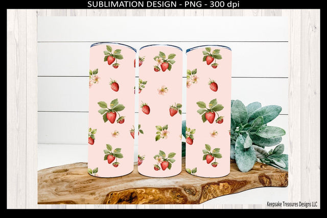 Strawberry 20oz Skinny Tumbler Wrap PNG | Sublimation Design | Watercolor Strawberry Tumbler Template | Summer Tumbler Design | Car Coaster PNG Sublimation Keepsake Treasures Designs LLC. 