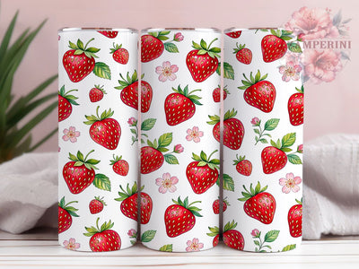 Strawberry Blossom 20oz Tumbler, Strawberry Design, Floral Blossom, Cute Fruit, Whimsical Charm, Playful Style, 20oz Wrap, Sublimation Tumbler Sublimation Li Zamperini 