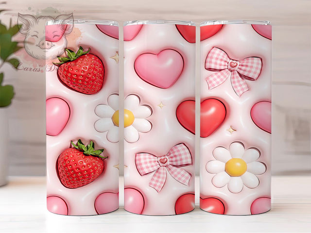 Strawberry Bow Girly Pattern 20oz Tumbler, Puffy Sticker, Girly Aesthetic, Cute Pattern, Seamless Design, Skinny Tumbler, Sublimation PNG Sublimation Lara' s Designs 