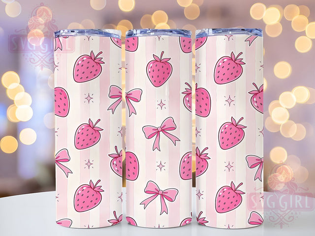 Strawberry Bow Sparkle 20oz Tumbler, Strawberry Motif, Bow Design, Glitter Sparkle, Cute Theme, Girly Charm, 20oz Wrap, Sublimation Tumbler Sublimation SvggirlplusArt 