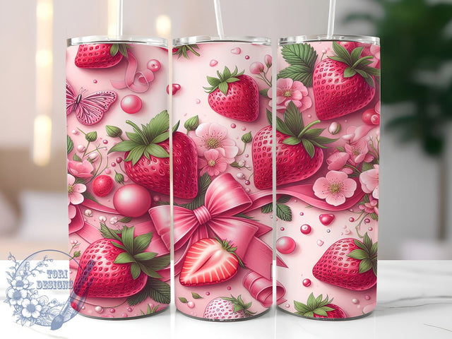 Strawberry Bow Tumbler, 20oz Tumbler Wrap, Sublimation Design, Pink Bow PNG, Digital Download, Trendy Tumbler Art, Cute Strawberry Decor Sublimation ToriDesigns 