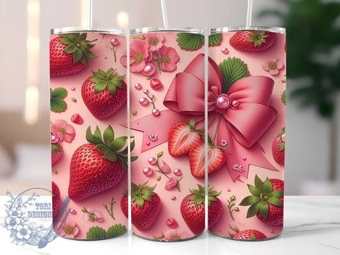 Strawberry Bow Tumbler, 20oz Tumbler Wrap, Sublimation Design, Pink Bow PNG, Digital Download, Trendy Tumbler Art, Cute Strawberry Decor Sublimation ToriDesigns 