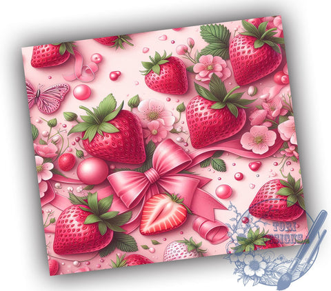 Strawberry Bow Tumbler, 20oz Tumbler Wrap, Sublimation Design, Pink Bow PNG, Digital Download, Trendy Tumbler Art, Cute Strawberry Decor Sublimation ToriDesigns 