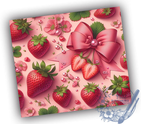 Strawberry Bow Tumbler, 20oz Tumbler Wrap, Sublimation Design, Pink Bow PNG, Digital Download, Trendy Tumbler Art, Cute Strawberry Decor Sublimation ToriDesigns 