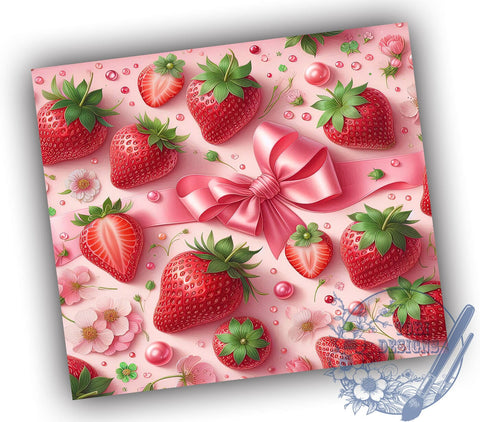 Strawberry Bow Tumbler, 20oz Tumbler Wrap, Sublimation Design, Pink Bow PNG, Digital Download, Trendy Tumbler Art, Cute Strawberry Decor Sublimation ToriDesigns 