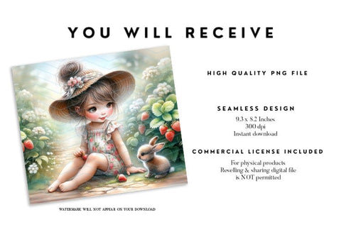 Strawberry Bunny Girl Tumbler Wrap Sublimation BijouBay 