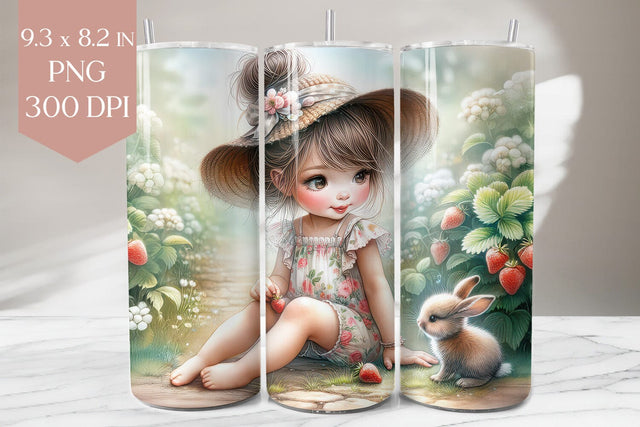 Strawberry Bunny Girl Tumbler Wrap Sublimation BijouBay 