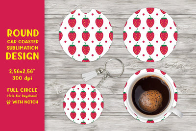 Strawberry car coaster sublimation. Summer round coaster Sublimation LaBelezoka 