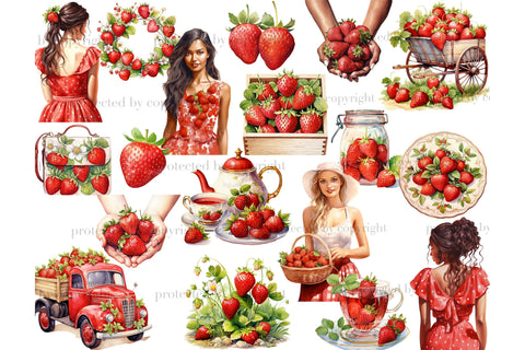 Strawberry Clipart Bundle | Summer Graphics PNG Set SVG GlamArtZhanna 