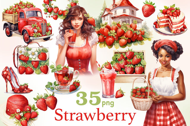 Strawberry Clipart Bundle | Summer Graphics PNG Set SVG GlamArtZhanna 