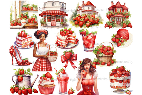 Strawberry Clipart Bundle | Summer Graphics PNG Set SVG GlamArtZhanna 