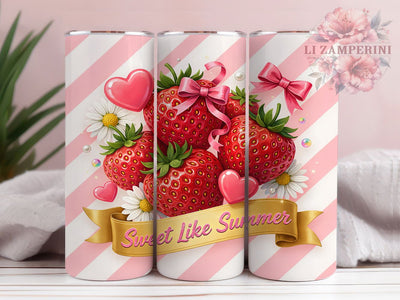 Strawberry Coquette Sweet Glossy 20oz Tumbler, Sweet Summer, 3D Sticker, Glossy Strawberry, Playful Design, Skinny Tumbler, Sublimation PNG Sublimation Li Zamperini 
