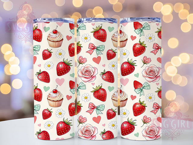 Strawberry Cupcake Cream 20oz Tumbler, Strawberry Theme, Cupcake Motif, Cream Design, Sweet Charm, Glow Effect, Skinny Tumbler, Sublimation PNG Sublimation SvggirlplusArt 