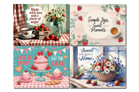 Strawberry cutting board design, vintage tea cup art Sublimation Paper Switch 