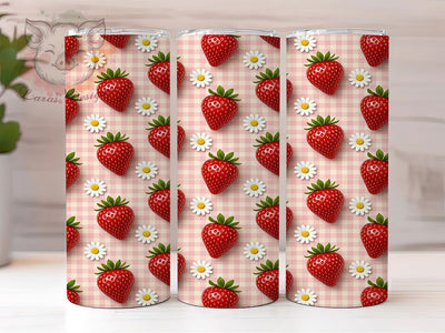 Strawberry Daisy 20oz Tumbler, Sweet Garden, Red And White, Kawaii Bloom, Fresh Fruit, Playful Nature, Whimsical Petals, Sublimation Wrap Sublimation Lara' s Designs 