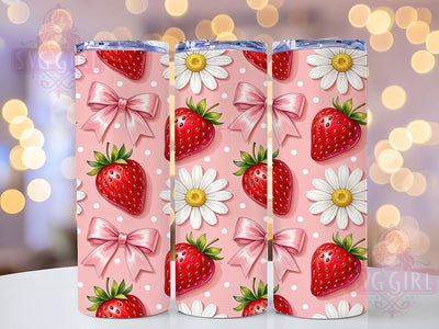 Strawberry Daisy Bow 20oz Tumbler, Cute Fruit, Floral Pattern, Pink Aesthetic, Summer Theme, Kawaii Style, Girly Design, Sublimation Wrap Sublimation SvggirlplusArt 