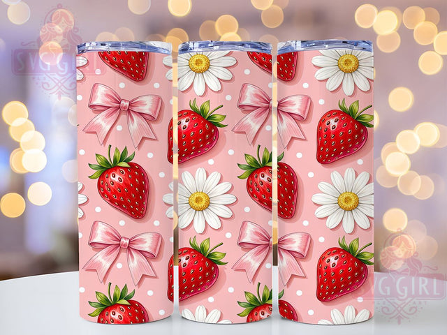 Strawberry Daisy Bow 20oz Tumbler, Cute Fruit, Floral Pattern, Pink Aesthetic, Summer Theme, Kawaii Style, Girly Design, Sublimation Wrap Sublimation SvggirlplusArt 