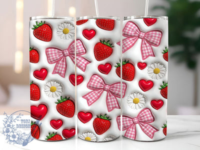 Strawberry Daisy Charm 20oz Tumbler, Strawberry Motif, Daisy Accent, Charm Theme, Floral Art Design, Whimsical Flair, Sublimation Wrap, 20oz Tumbler Sublimation ToriDesigns 