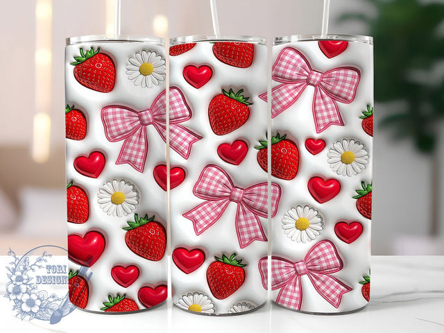 Strawberry Daisy Charm 20oz Tumbler, Strawberry Motif, Daisy Accent, Charm Theme, Floral Art Design, Whimsical Flair, Sublimation Wrap, 20oz Tumbler Sublimation ToriDesigns 