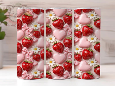 Strawberry Daisy Gingham Glow 20oz Tumbler, Strawberry Motif, Daisy Flower, Gingham Pattern, Glow Effect, Rustic Charm, Skinny Tumbler, Sublimation PNG Sublimation Lara' s Designs 