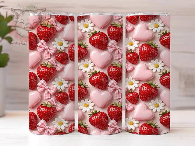 Strawberry Daisy Gingham Glow 20oz Tumbler, Strawberry Motif, Daisy Flower, Gingham Pattern, Glow Effect, Rustic Charm, Skinny Tumbler, Sublimation PNG Sublimation Lara' s Designs 