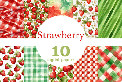 Strawberry Digital Paper Set | Summer Pattern Bundle Digital Pattern GlamArtZhanna 