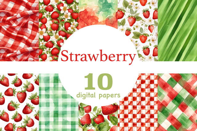 Strawberry Digital Paper Set | Summer Pattern Bundle Digital Pattern GlamArtZhanna 