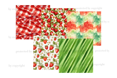Strawberry Digital Paper Set | Summer Pattern Bundle Digital Pattern GlamArtZhanna 