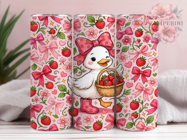 Strawberry Duck Pink Bow 20oz Tumbler, Strawberry Duck, Pink Bow, Cute Design, Sublimation Wrap, 20oz Tumbler, Whimsical Aesthetic, Playful Charm Sublimation Li Zamperini 