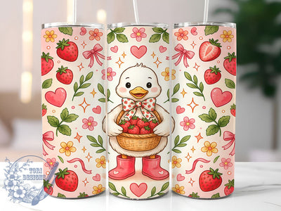 Strawberry Duckling Charm 20oz Tumbler, Strawberry Motif, Duckling Design, Charm Theme, Pastel Style, Whimsical Aesthetic, Skinny Tumbler, Sublimation PNG Sublimation ToriDesigns 