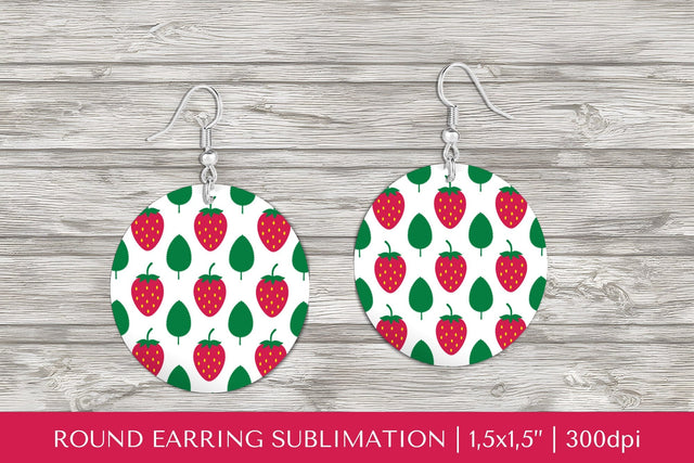 Strawberry earring sublimation. Summer round earrings PNG Sublimation LaBelezoka 