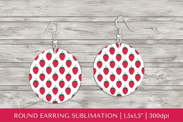 Strawberry earring sublimation. Summer round earrings PNG Sublimation LaBelezoka 