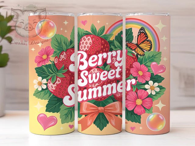 Strawberry Floral Berry Sweet 20oz Tumbler, Berry Sweet, Summer Design, Glossy Strawberries, Green Leaves, Skinny Tumbler, Sublimation PNG Sublimation Lara' s Designs 