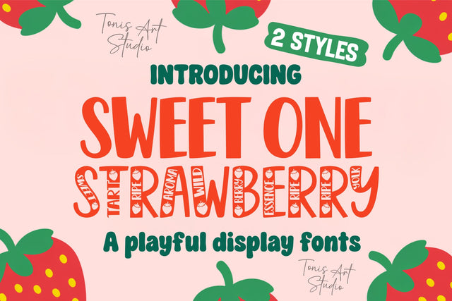 Strawberry Font Bundle | Cute Playful Berry Font Duo Font TonisArtStudio 
