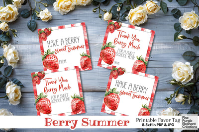 Strawberry Fruit Berry Printable Favor Tag Label - End School Year Summer Digital Pattern Fine Purple Elephant Creations 