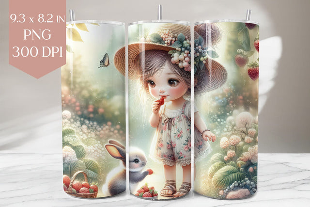 Strawberry Girl 20oz Tumbler Wrap PNG Sublimation BijouBay 
