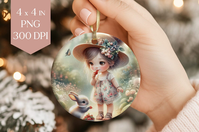Strawberry Girl and Bunny Ornament PNG Sublimation Sublimation BijouBay 