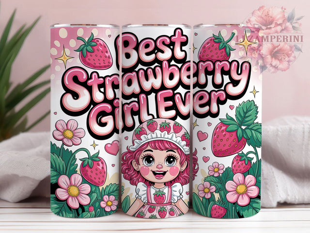 Strawberry Girl Berry Best 20oz Tumbler, Pink Strawberry, Strawberry Girl, Best Strawberry, Cartoon Character, 20oz Tumbler Wrap, Sublimation PNG Sublimation Li Zamperini 