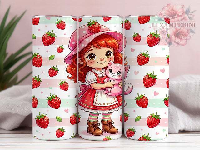 Strawberry Girl Berry Friends 20oz Tumbler, Pink Strawberry, Strawberry Girl, Cartoon Character, Fruit Theme, 20oz Tumbler Wrap, Sublimation PNG Sublimation Li Zamperini 
