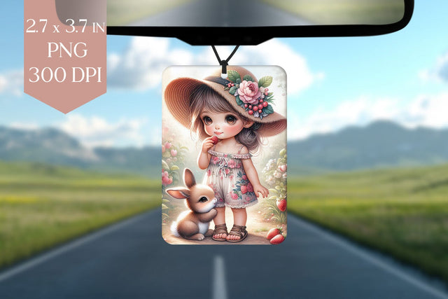 Strawberry Girl & Bunny Air Freshener PNG Sublimation BijouBay 