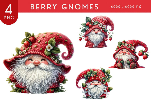 Strawberry Gnome Clipart Bundle Sublimation BijouBay 