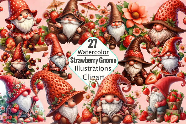 Strawberry Gnome Sublimation Clipart Bundle Sublimation SVGArt 