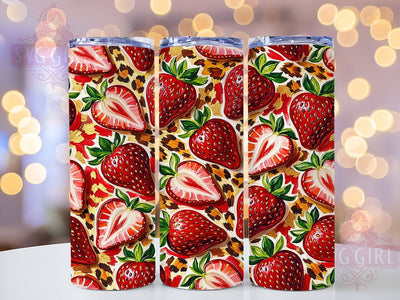Strawberry Leopard 20oz Tumbler, Fruit Print, Wild Berry, Pink And Red, Bold Pattern, Sweet Animal, Playful Design, Sublimation Wrap Sublimation SvggirlplusArt 