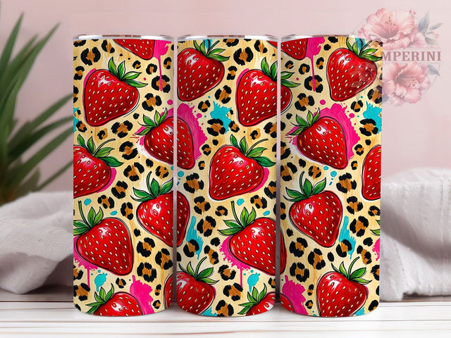 Strawberry Leopard Pop 20oz Tumbler, Leopard Motif, Strawberry Theme, Pop Art Design, Bold Accent, Whimsical Charm, Sublimation Wrap, 20oz Tumbler Sublimation Li Zamperini 