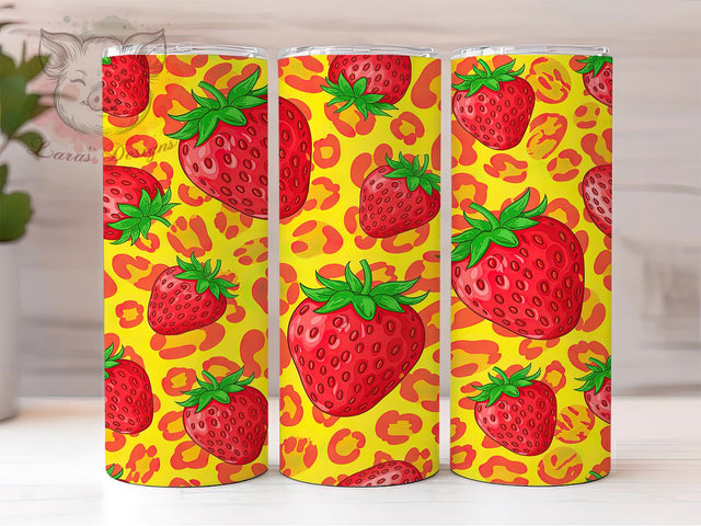 Strawberry Leopard Print Tumbler, Fruit Animal Print, Strawberry Pattern Design, 20Oz Sublimation Wrap, Cute Wild Berry Art, Leopard Strawberry Texture, Tumbler Sublimation Sublimation Lara' s Designs 
