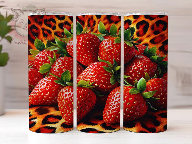 Strawberry Leopard Print Tumbler, Fruit Animal Print, Strawberry Pattern Design, 20Oz Sublimation Wrap, Cute Wild Berry Art, Leopard Strawberry Texture, Tumbler Sublimation Sublimation Lara' s Designs 
